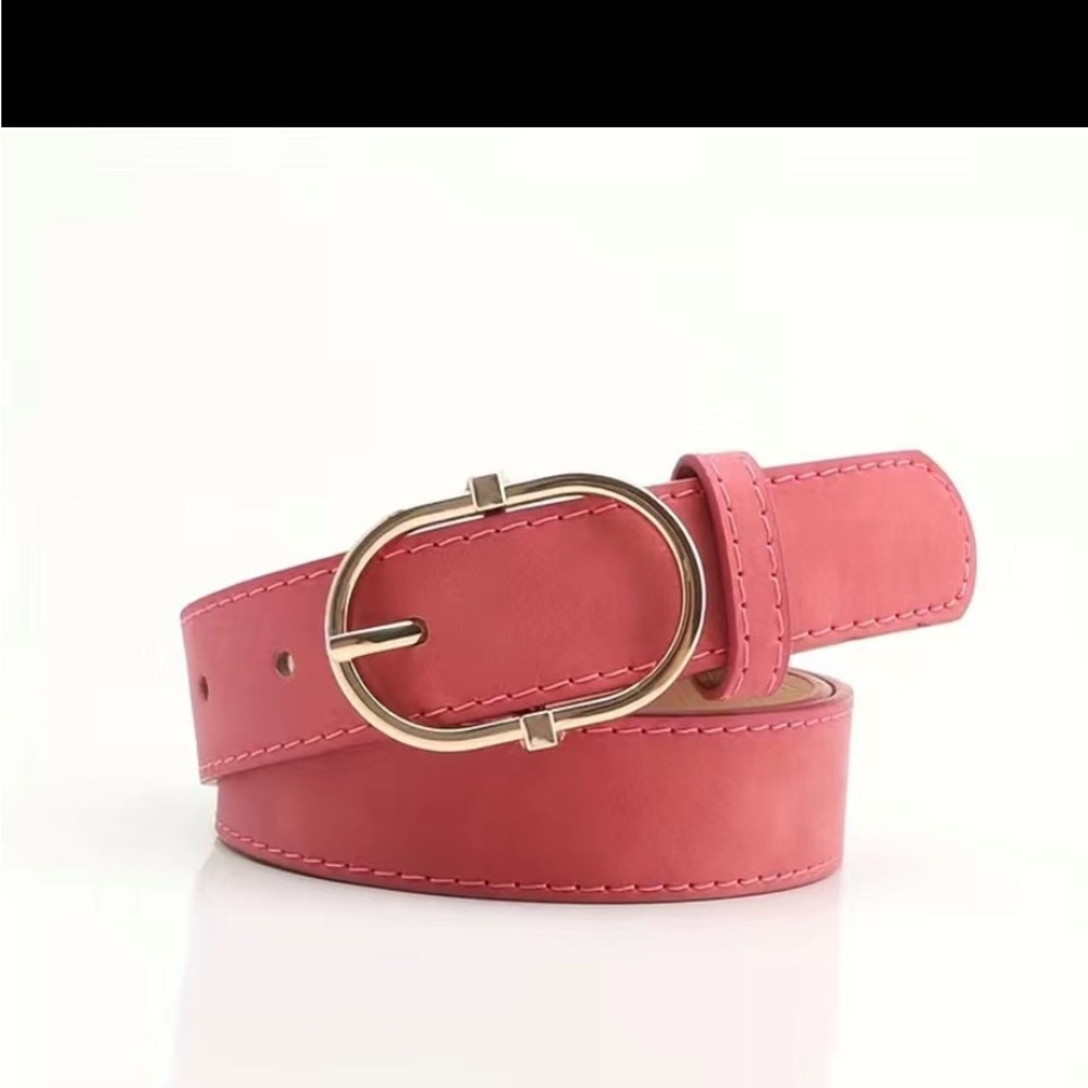 NWT Red Faux Suede Golden Oval Buckle Belt